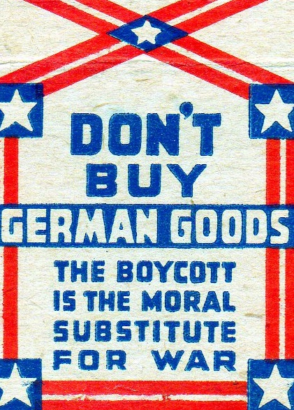 A pro-boycott matchbook cover issued by the Non-Sectarian Anti-Nazi League
