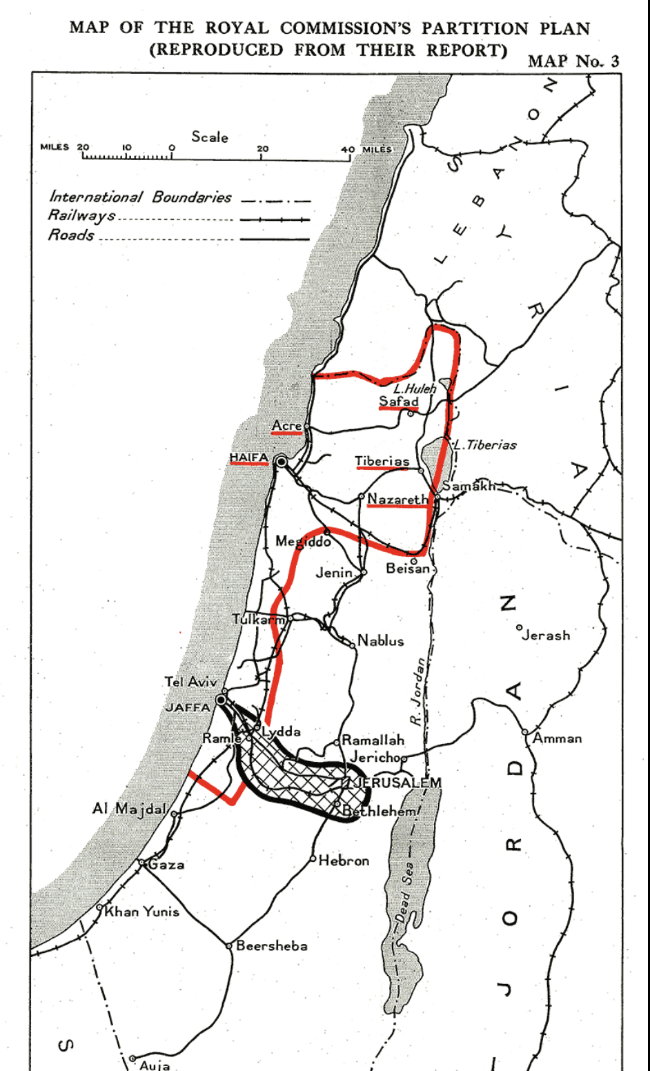 Map of the Royal Commission's partition plan for Palestine