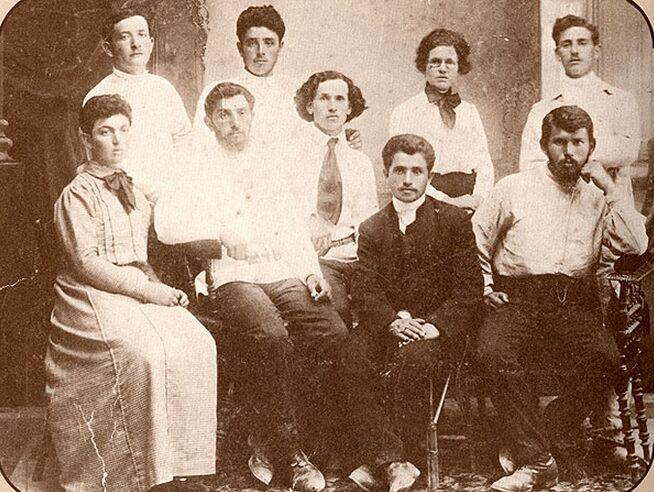 Black and white photograph of the Hadera Commune members